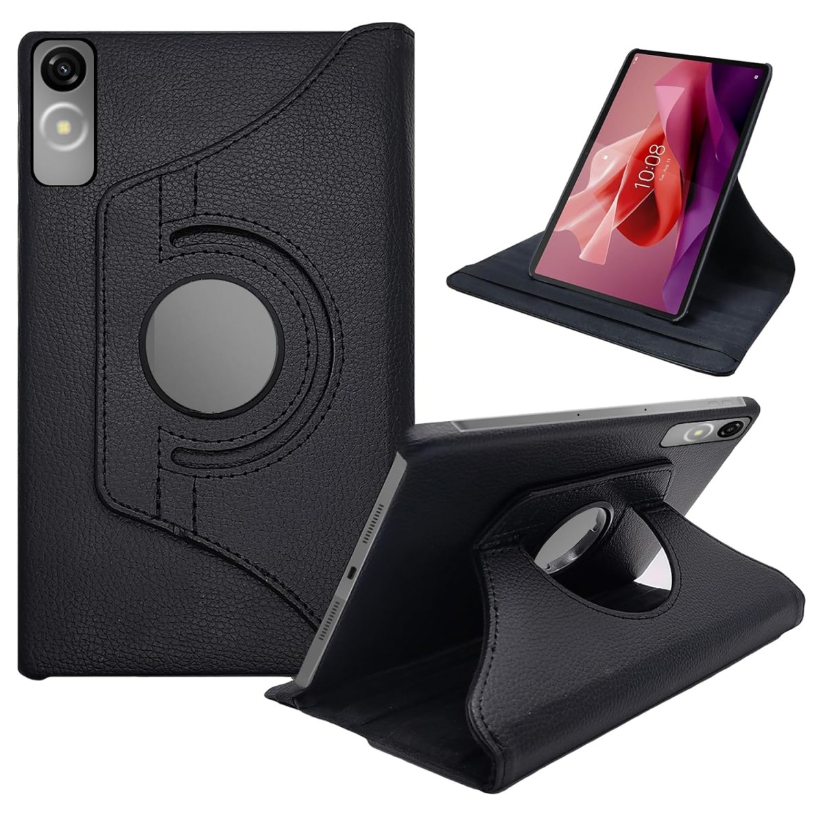 CEDO Lenovo Tab P12 (12.7 inch) Flip Cover | Leather Finish | 360 Degree Rotate Back Cover | Shockproof Back Cover Case (Black)