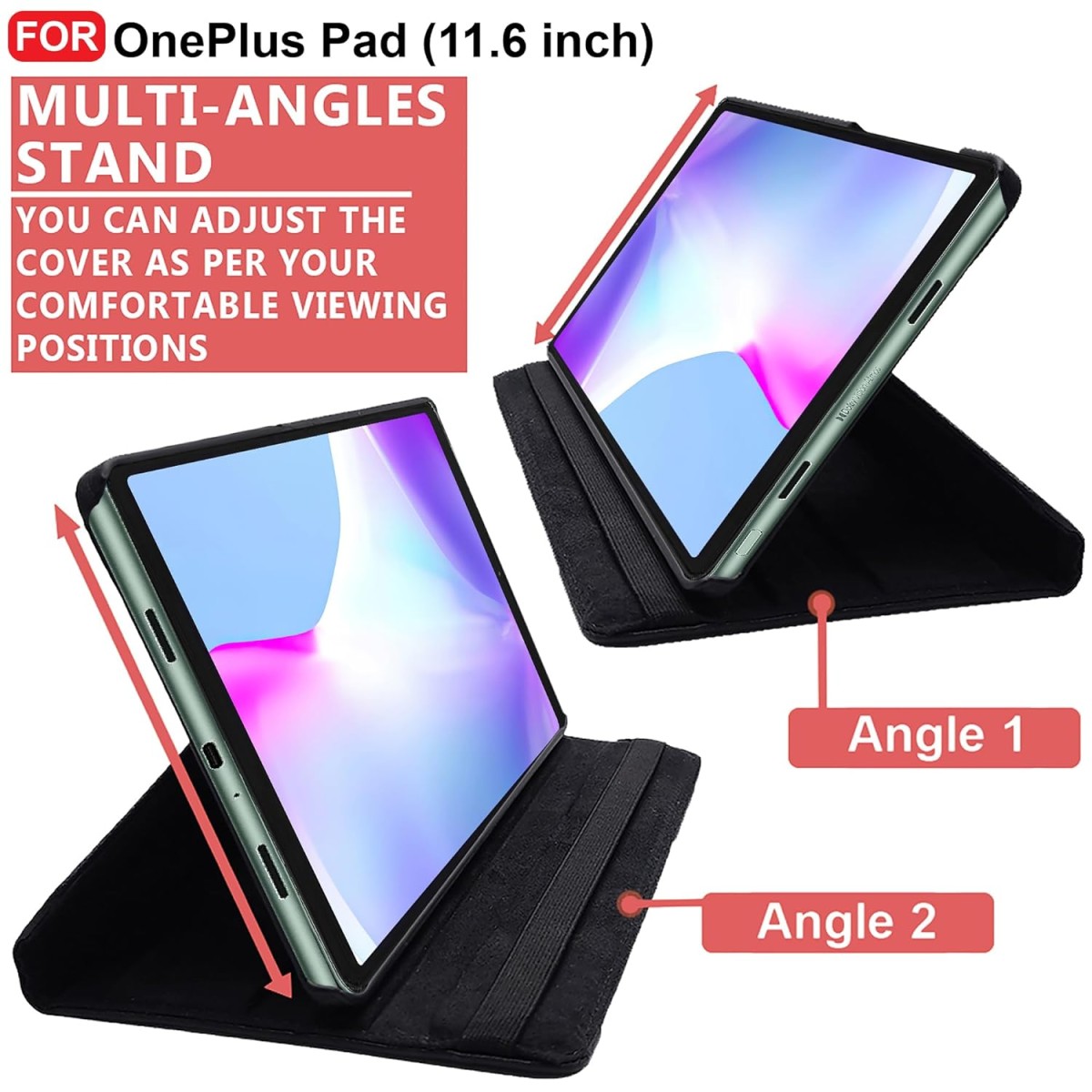 CEDO OnePlus Pad (11.6 inch) Flip Cover | Leather Finish | 360 Degree Rotate Back Cover Case for OnePlus Pad (11.6 inch) (Black)