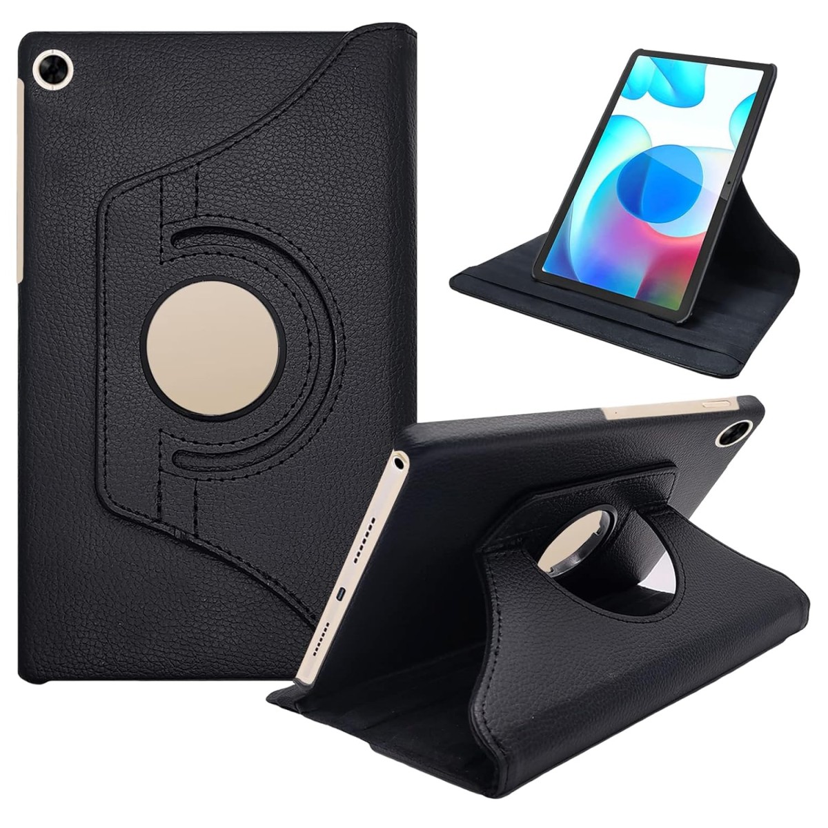 CEDO Realme Pad (10.4 inch) Flip Cover | Leather Finish | 360 Degree Rotate Back Cover | Shockproof Back Cover Case (Black)