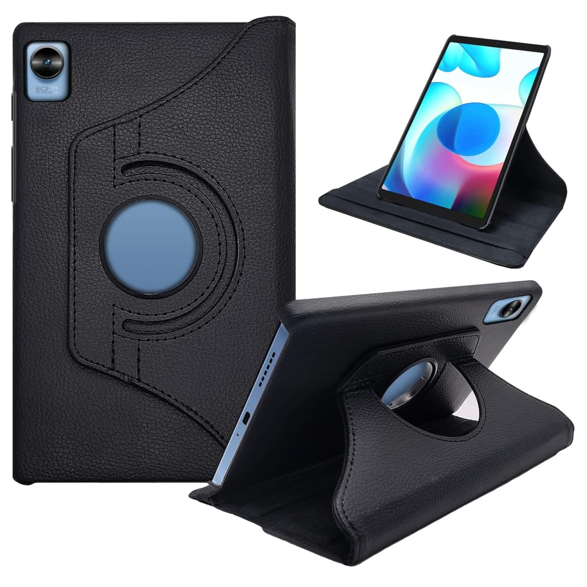 CEDO Realme Pad Mini (8.7 inch) Flip Cover | Leather Finish | 360 Degree Rotate Back Cover | Shockproof Back Cover Case for Realme Pad Mini (8.7 inch) (Black)