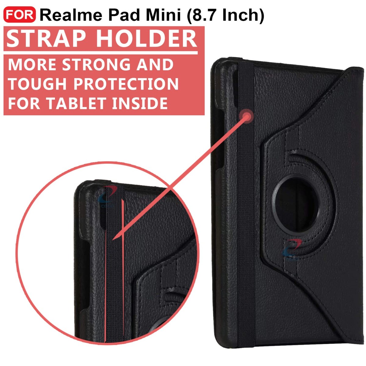 CEDO Realme Pad Mini (8.7 inch) Flip Cover | Leather Finish | 360 Degree Rotate Back Cover | Shockproof Back Cover Case for Realme Pad Mini (8.7 inch) (Black)