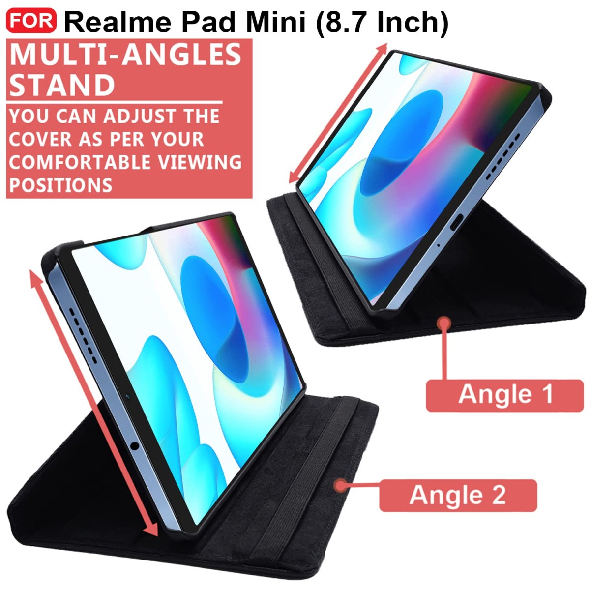 CEDO Realme Pad Mini (8.7 inch) Flip Cover | Leather Finish | 360 Degree Rotate Back Cover | Shockproof Back Cover Case for Realme Pad Mini (8.7 inch) (Black)