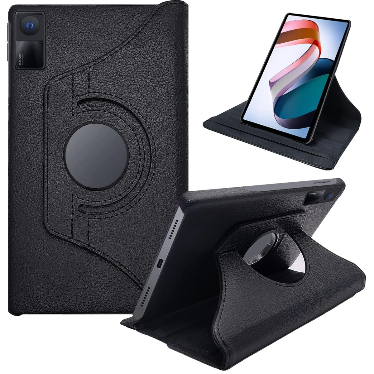 CEDO Redmi Pad (10.6 inch) Flip Cover | Leather Finish | 360 Degree Rotate Back Cover | Shockproof Back Cover Case for Xiaomi Redmi Pad (10.6 inch) (Black)