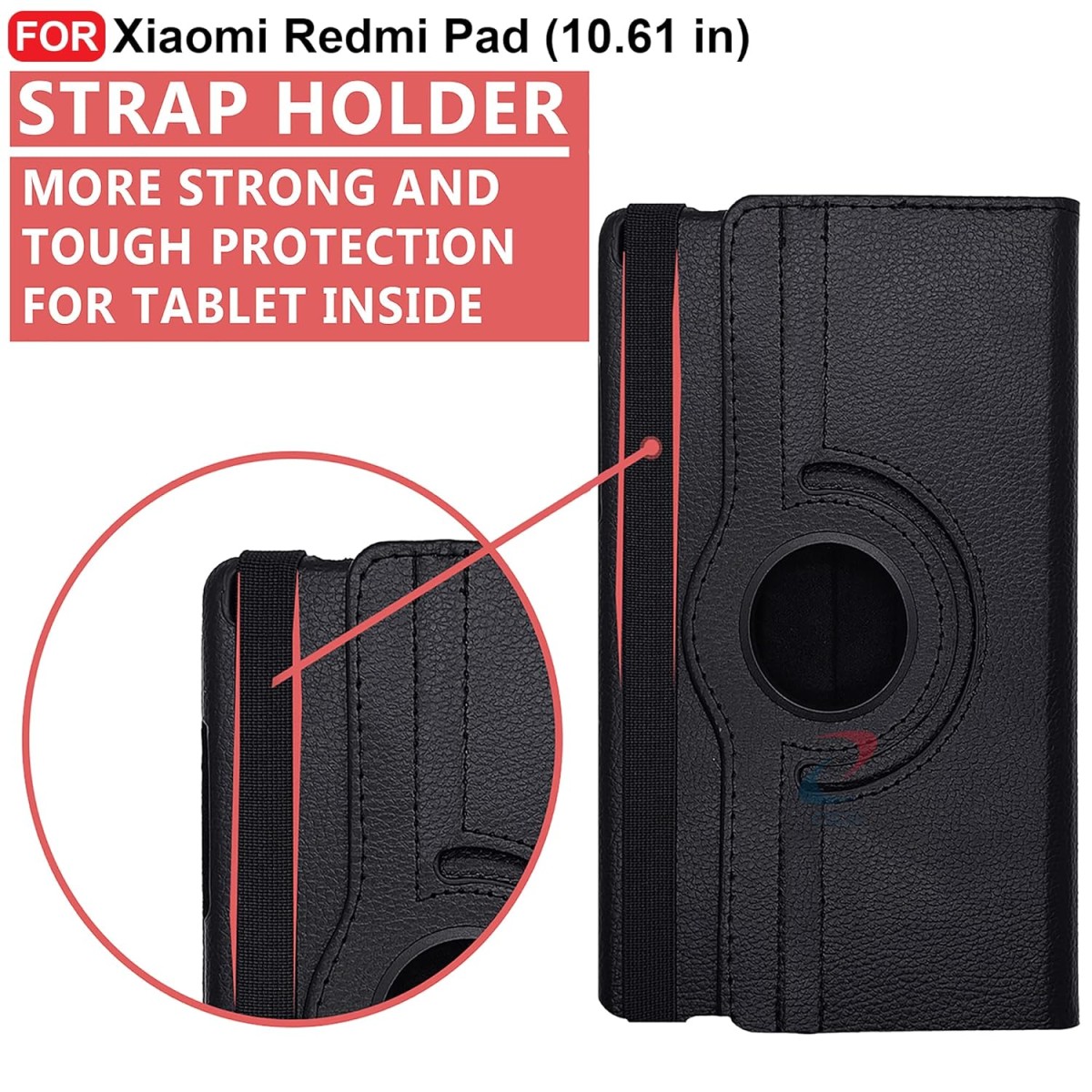 CEDO Redmi Pad (10.6 inch) Flip Cover | Leather Finish | 360 Degree Rotate Back Cover | Shockproof Back Cover Case for Xiaomi Redmi Pad (10.6 inch) (Black)