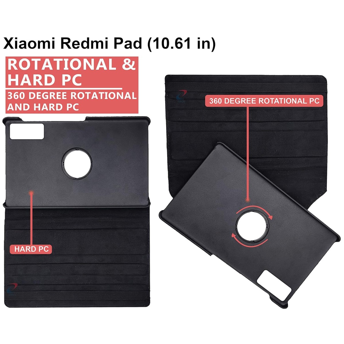 CEDO Redmi Pad (10.6 inch) Flip Cover | Leather Finish | 360 Degree Rotate Back Cover | Shockproof Back Cover Case for Xiaomi Redmi Pad (10.6 inch) (Black)