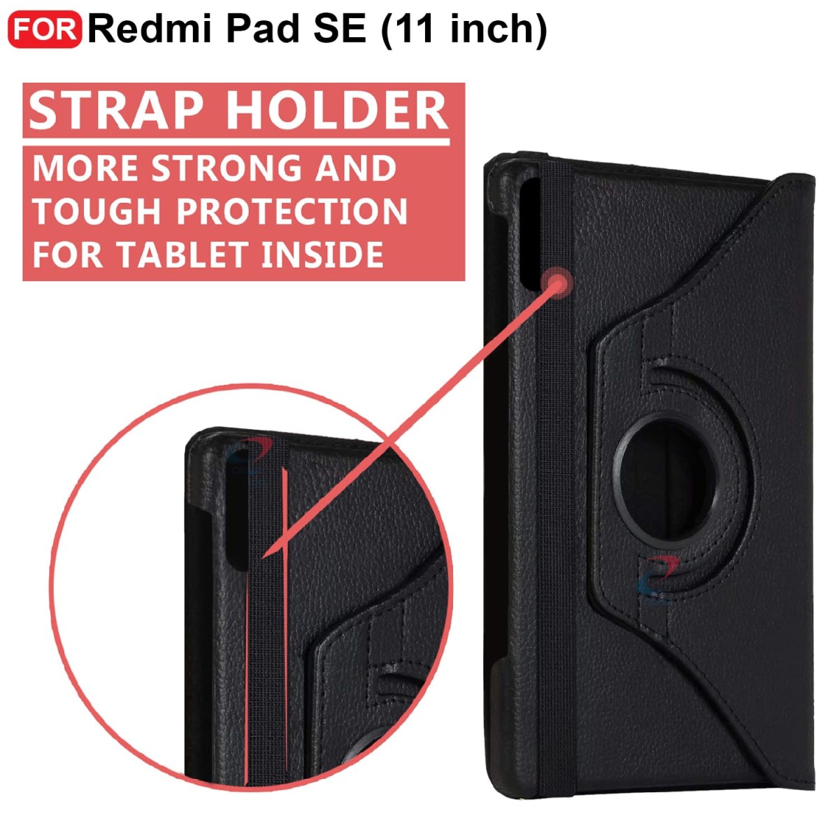 CEDO Redmi Pad SE (11 inch) Flip Cover | Leather Finish | 360 Degree Rotate Back Cover | Shockproof Back Cover Case for Redmi Pad SE (11 inch) (Black)
