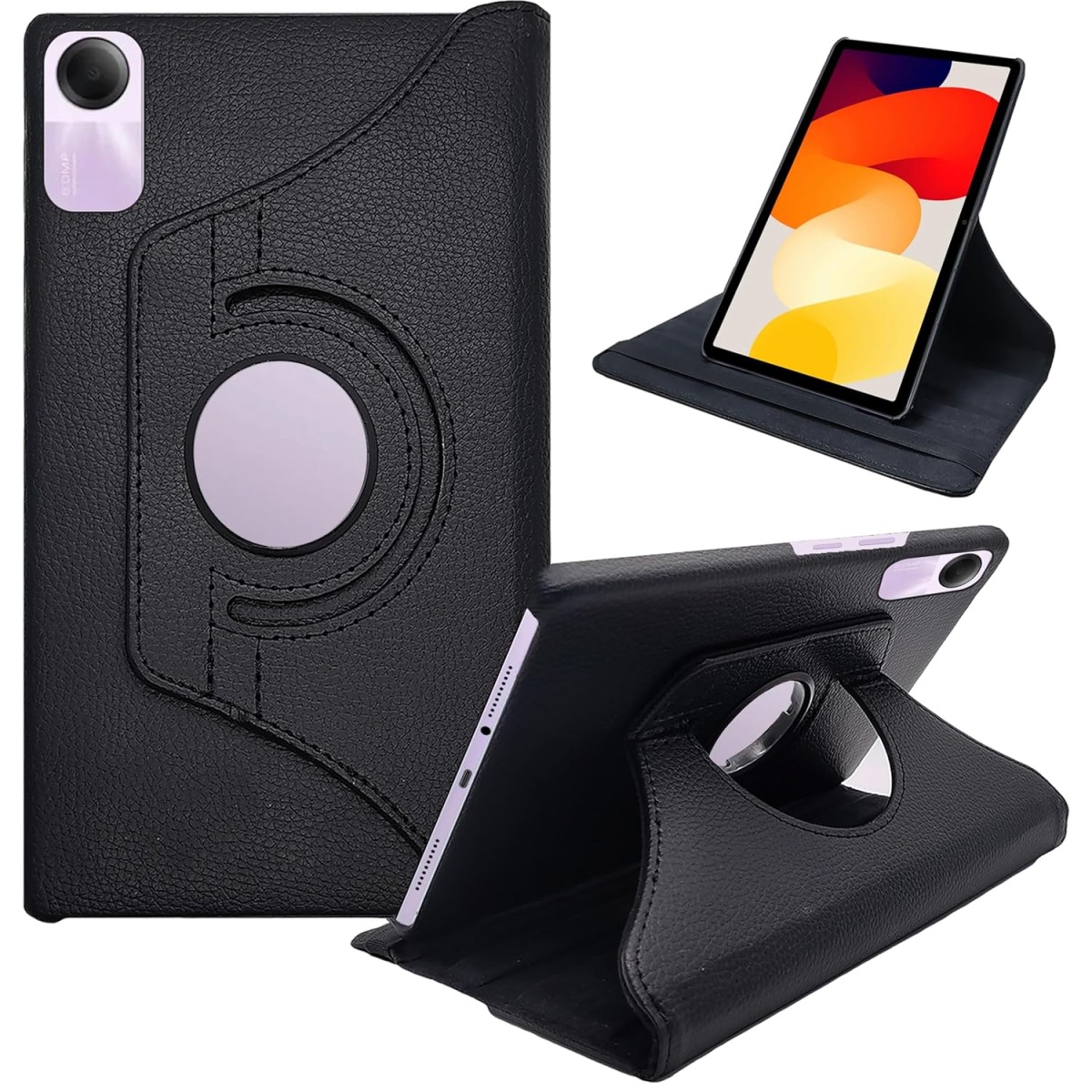 CEDO Redmi Pad SE (11 inch) Flip Cover | Leather Finish | 360 Degree Rotate Back Cover | Shockproof Back Cover Case for Redmi Pad SE (11 inch) (Black)