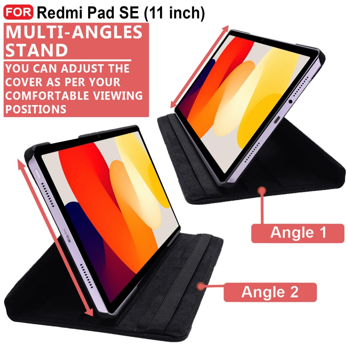CEDO Redmi Pad SE (11 inch) Flip Cover | Leather Finish | 360 Degree Rotate Back Cover | Shockproof Back Cover Case for Redmi Pad SE (11 inch) (Black)