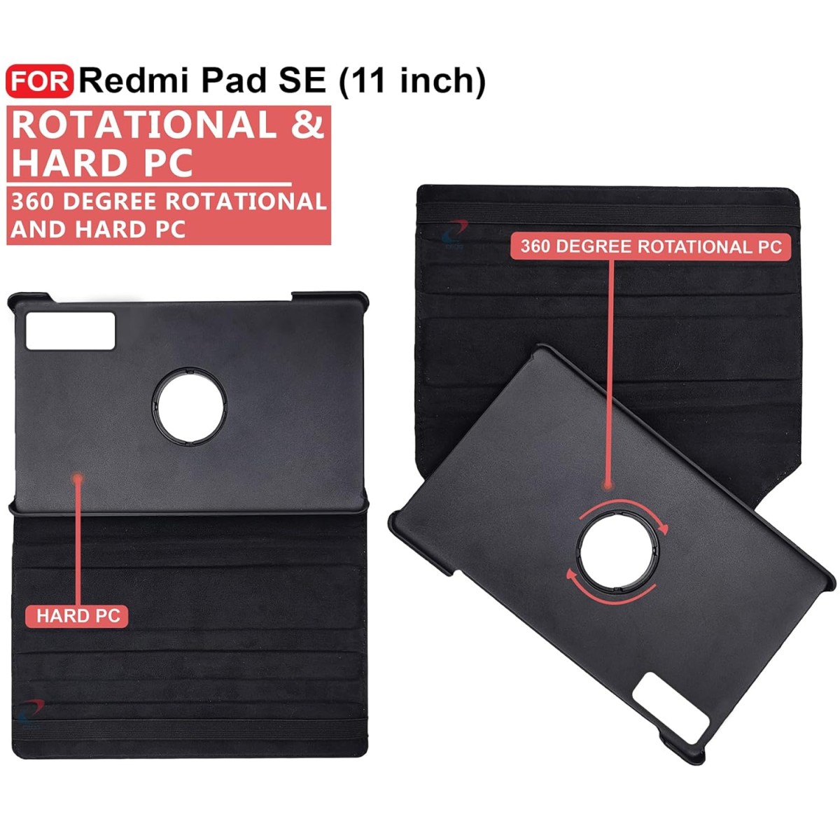 CEDO Redmi Pad SE (11 inch) Flip Cover | Leather Finish | 360 Degree Rotate Back Cover | Shockproof Back Cover Case for Redmi Pad SE (11 inch) (Black)
