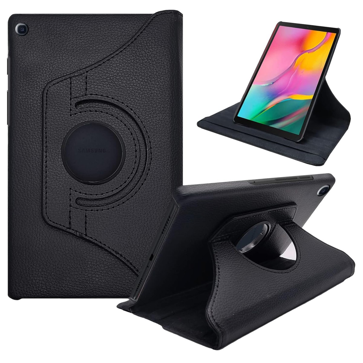 CEDO Samsung Tab A (10.1 inch) Flip Cover | Leather Finish | 360 Degree Rotate Back Cover | Shockproof Back Cover Case SM-T510 /SM T515 (Black)