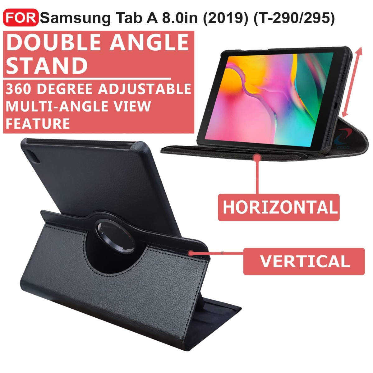 CEDO Samsung Tab A (8 inch) Flip Cover | Leather Finish | 360 Degree Rotate Back Cover | Shockproof Back Cover Case SM-T290 / SM-T295 (Black)