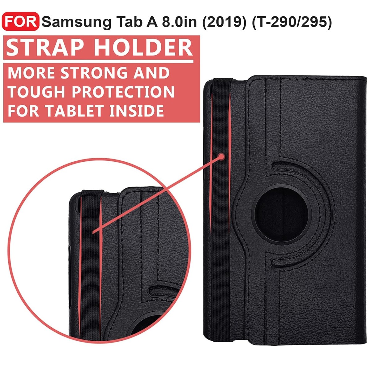CEDO Samsung Tab A (8 inch) Flip Cover | Leather Finish | 360 Degree Rotate Back Cover | Shockproof Back Cover Case SM-T290 / SM-T295 (Black)