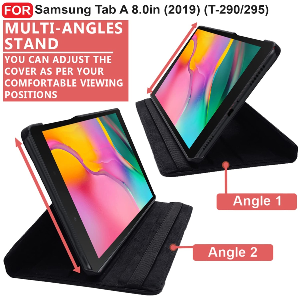 CEDO Samsung Tab A (8 inch) Flip Cover | Leather Finish | 360 Degree Rotate Back Cover | Shockproof Back Cover Case SM-T290 / SM-T295 (Black)