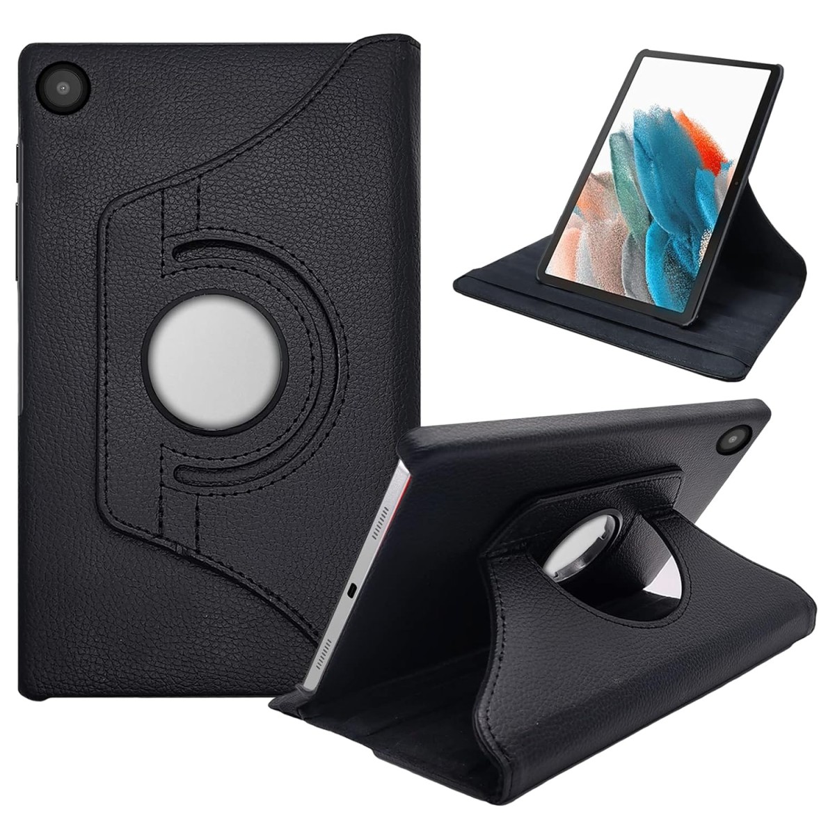 CEDO Samsung Tab A8 (10.5 inch) Flip Cover | Leather Finish | 360 Degree Rotate Back Cover | Shockproof Back Cover SM-X200 / SM-X205 (Black)