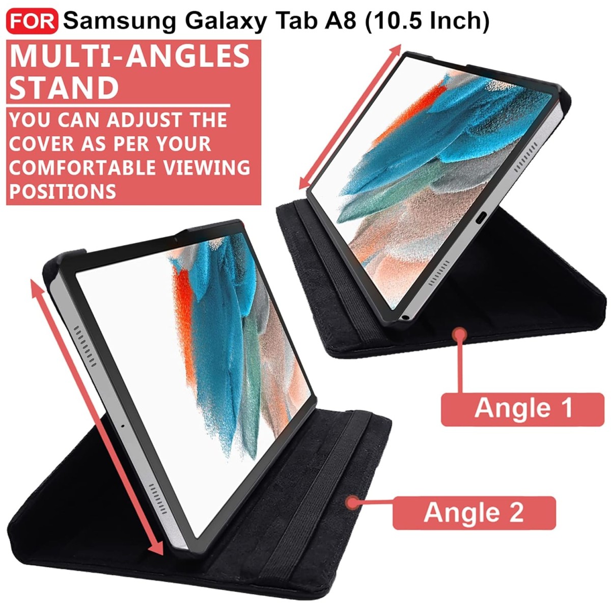 CEDO Samsung Tab A8 (10.5 inch) Flip Cover | Leather Finish | 360 Degree Rotate Back Cover | Shockproof Back Cover SM-X200 / SM-X205 (Black)