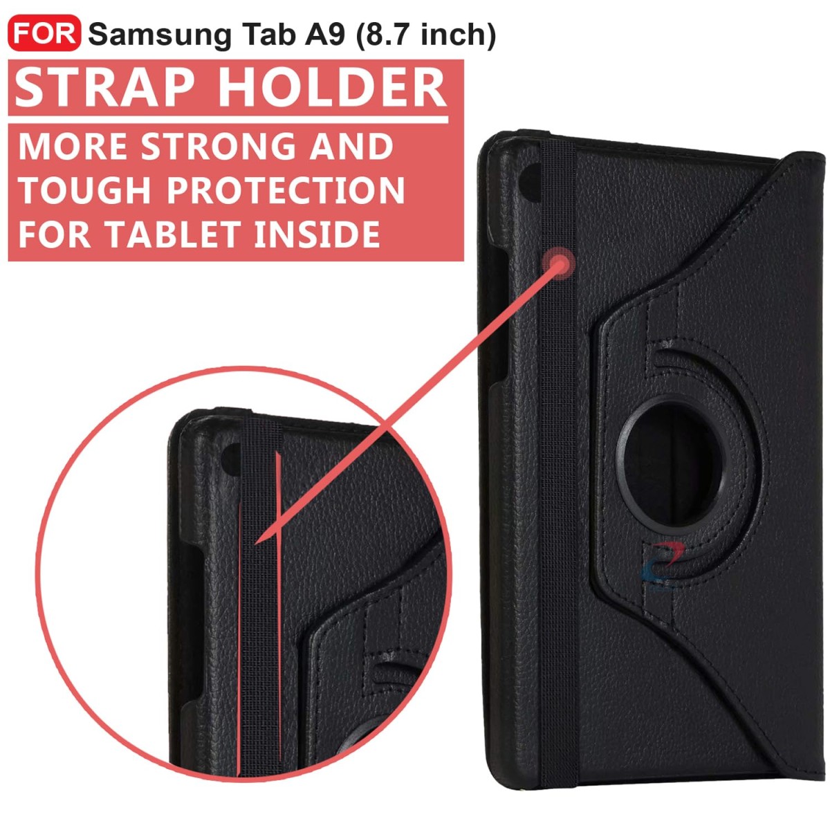 CEDO Samsung Tab A9 (8.7 inch) Flip Cover | Leather Finish | 360 Degree Rotate Back Cover | Shockproof Back Cover (Black)