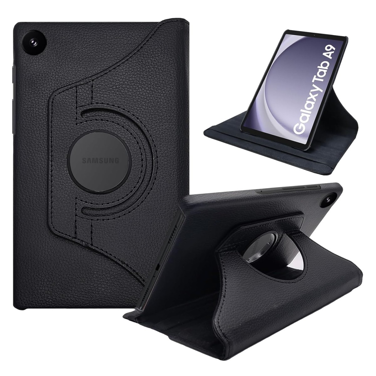 CEDO Samsung Tab A9 (8.7 inch) Flip Cover | Leather Finish | 360 Degree Rotate Back Cover | Shockproof Back Cover (Black)