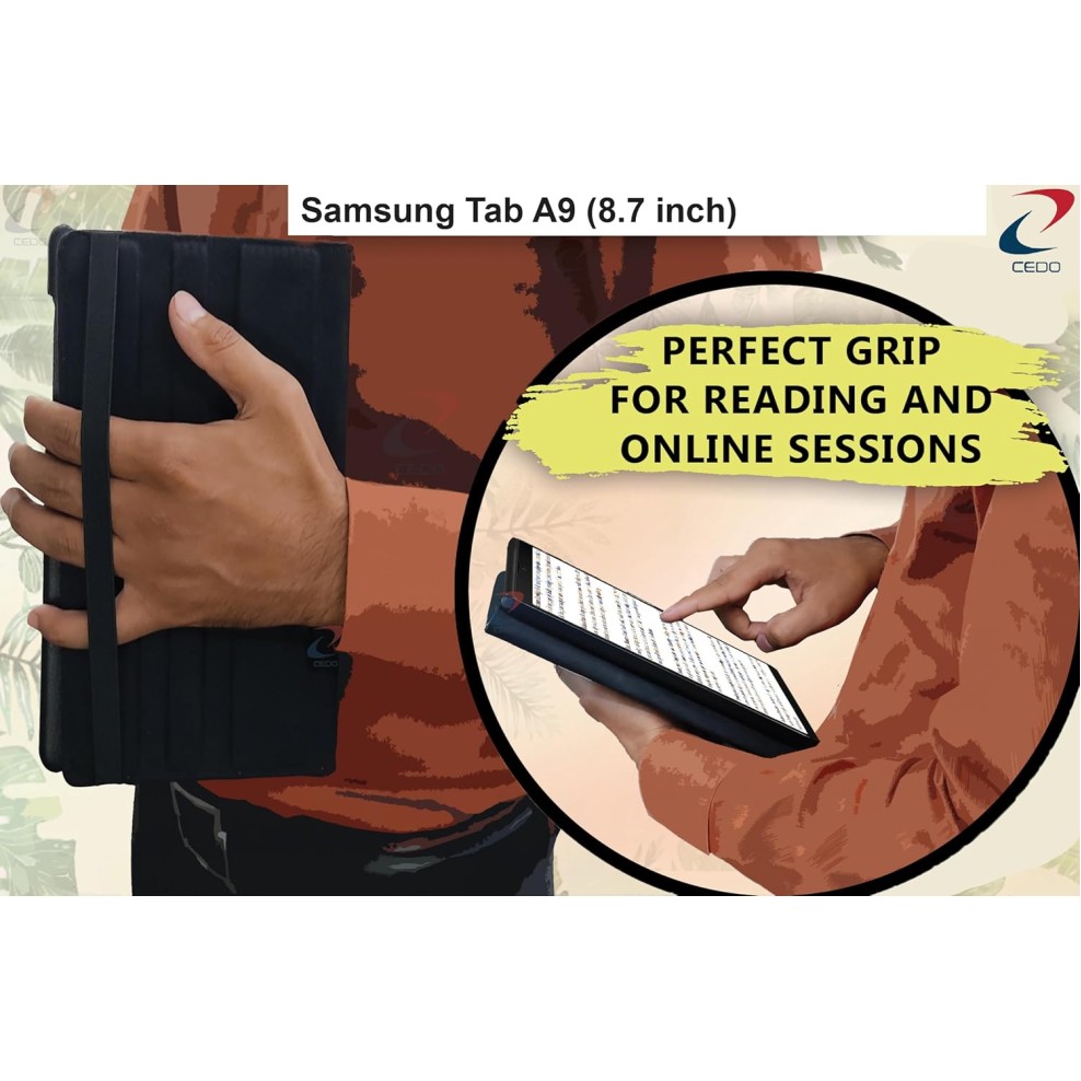 CEDO Samsung Tab A9 (8.7 inch) Flip Cover | Leather Finish | 360 Degree Rotate Back Cover | Shockproof Back Cover (Black)