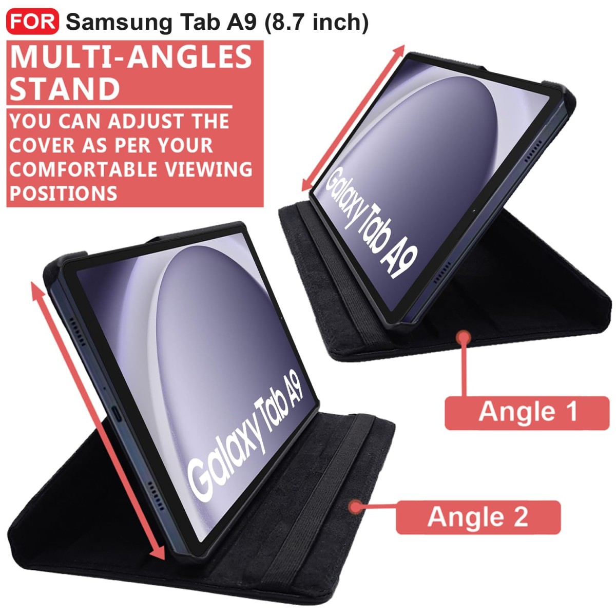 CEDO Samsung Tab A9 (8.7 inch) Flip Cover | Leather Finish | 360 Degree Rotate Back Cover | Shockproof Back Cover (Black)