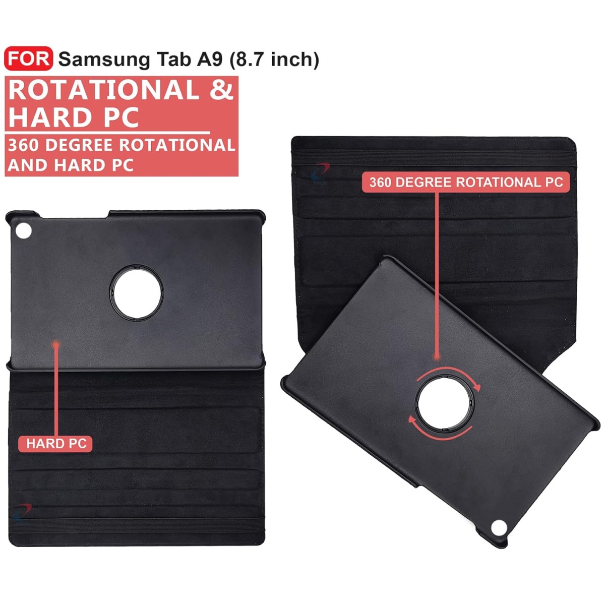 CEDO Samsung Tab A9 (8.7 inch) Flip Cover | Leather Finish | 360 Degree Rotate Back Cover | Shockproof Back Cover (Black)