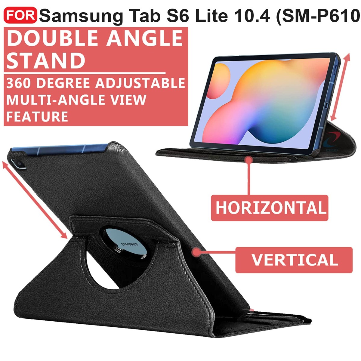 CEDO Samsung Tab S6 Lite (10.4 inch) Flip Cover | Leather Finish | 360 Degree Rotate Back Cover | Shockproof Back Cover SM-P610 / P615 (Black)