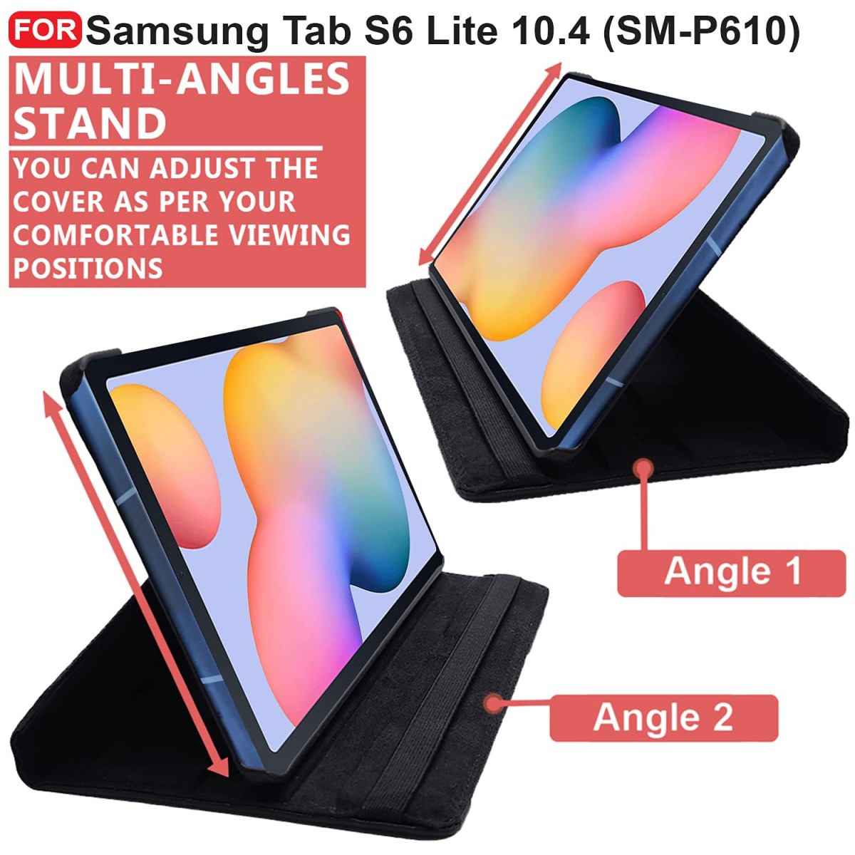 CEDO Samsung Tab S6 Lite (10.4 inch) Flip Cover | Leather Finish | 360 Degree Rotate Back Cover | Shockproof Back Cover SM-P610 / P615 (Black)