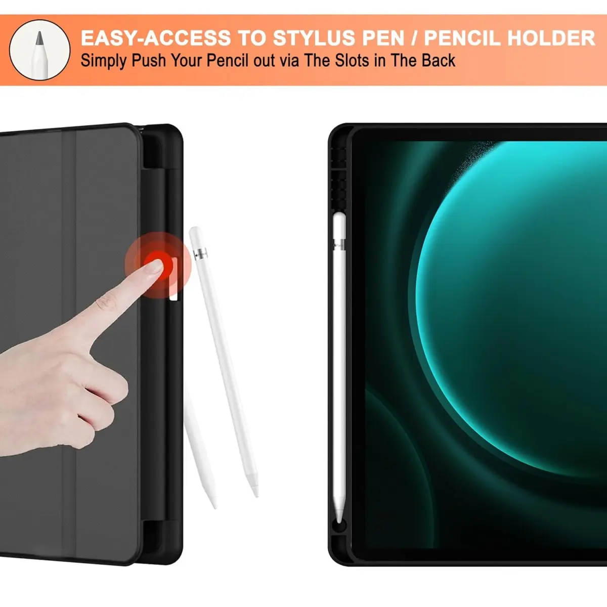 CEDO Tri-Fold Samsung Tab S9 / S9 Fe (10.9 in) Smart Case Flip Cover with Multi Viewing Angles Stand | Pencil Holder | Heat Dissipation | TPU Backcover (Black)