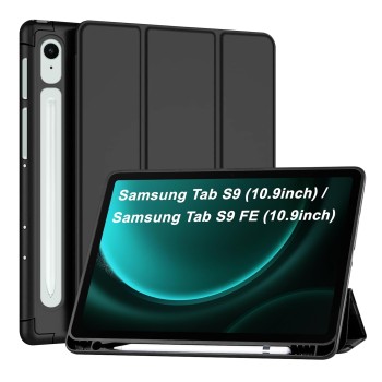CEDO Tri-Fold Samsung Tab S9 / S9 Fe (10.9 in) Smart Case Flip Cover with Multi Viewing Angles Stand | Pencil Holder | Heat Dissipation | TPU Backcover (Black)