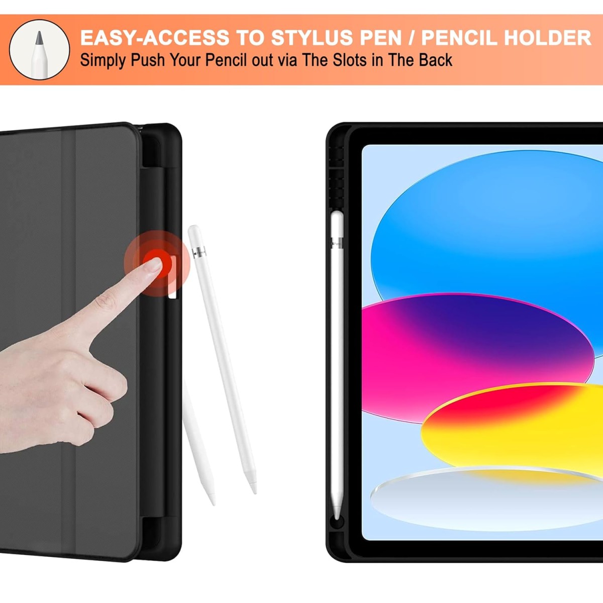 CEDO Tri-Fold iPad 10 (10th Gen)/ iPad 11 (11th Gen) A16 2025 (10.9 in) Smart Case Flip Cover with Multi Viewing Angles Stand | Pencil Holder | Heat Dissipation | TPU Backcover (Black)