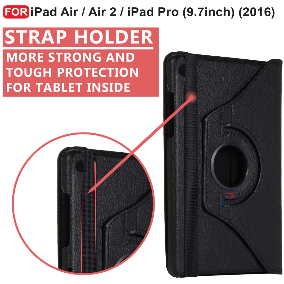 CEDO iPad Air/Air 2 / iPad Pro 9.7 inch (2016) Flip Cover | Leather Finish | 360 Degree Rotate Back Cover (Black)