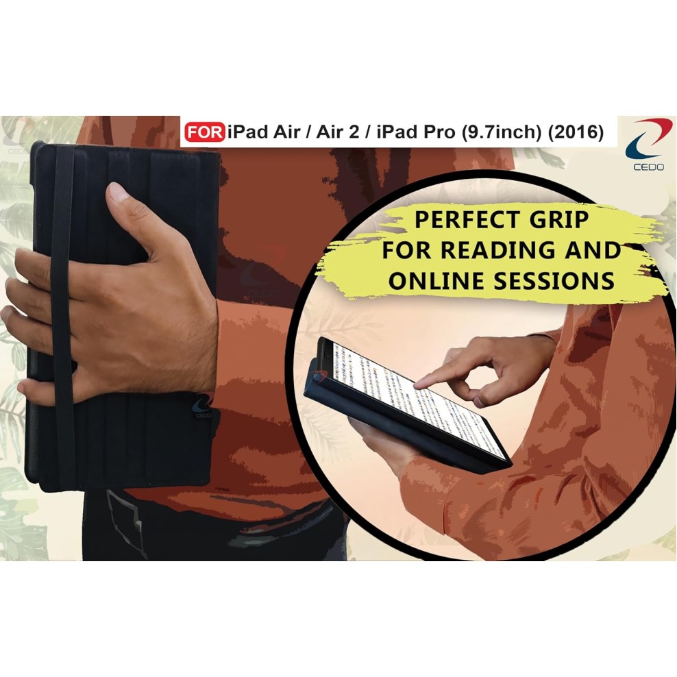 CEDO iPad Air/Air 2 / iPad Pro 9.7 inch (2016) Flip Cover | Leather Finish | 360 Degree Rotate Back Cover (Black)