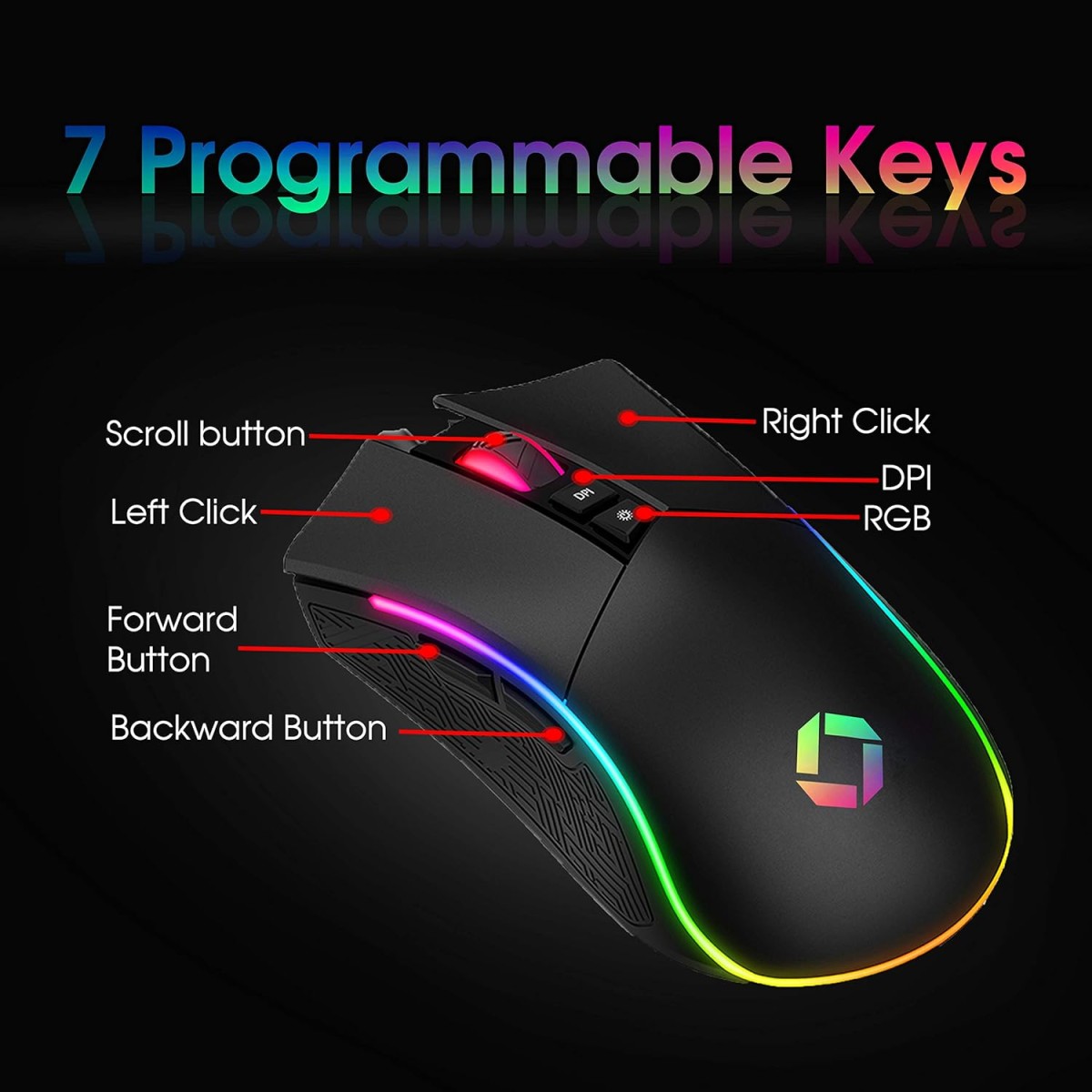 CHIPTRONEX Alpha X RGB Wired Gaming Mouse 6400 DPI 7 Programmable Button & Breathing Light Ergonomic Design USB Computer Mice Desktop Laptop PC Gaming