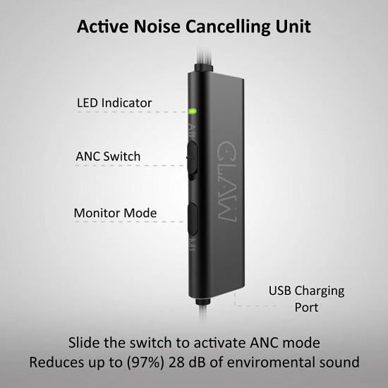 CLAW ANC7 Active Noise Cancelling Earphones with Microphone 