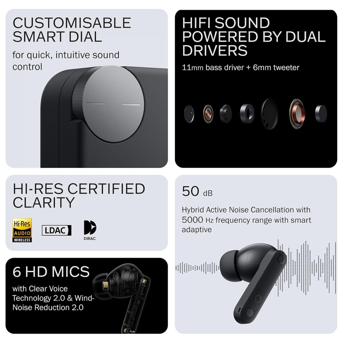 CMF Buds Pro 2 Wireless Earbuds, Hi-Res Audio with LDAC, 50 dB Hybrid Noise Cancelling Earbuds, Ultra Bass Technology,