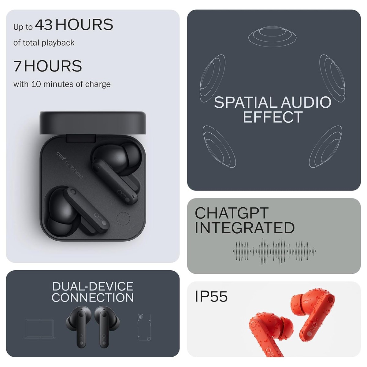 CMF Buds Pro 2 Wireless Earbuds, Hi-Res Audio with LDAC, 50 dB Hybrid Noise Cancelling Earbuds, Ultra Bass Technology,