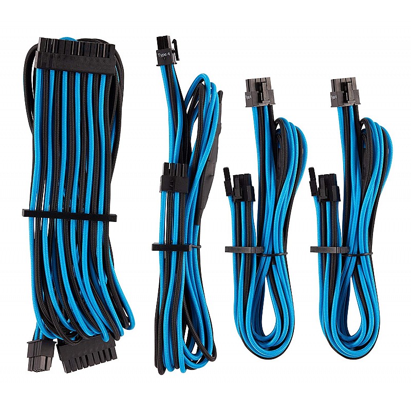 CORSAIR Premium Individually Sleeved PSU Cables Starter Kit – Blue/Black, for Corsair PSUs (CP-8920221)