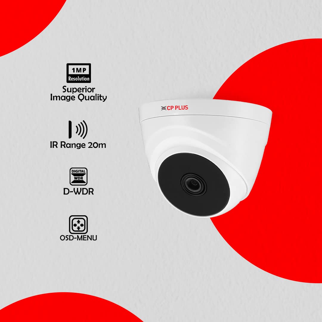 CP PLUS 1MP Full HD IR Dome Camera | 1/4.5'' 1MP PS CMOS Image Sensor| Max 30fps@720P | 3.6 mm Fixed Lens | IR Range of 20 Mtrs - CP-USC-DC10PL2-V2-0360