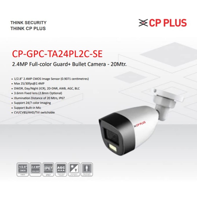 CP PLUS 2.4MP Full-Colour Guard+ Wireless Bullet Camera Support Built-in Mic (CP-GPC-TA24PL2C-SE) Analog HD Cameras