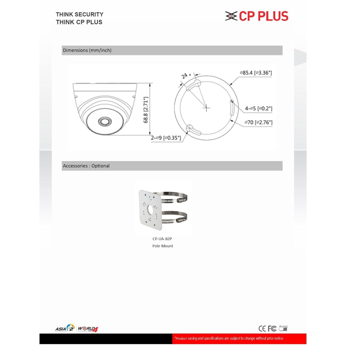CP PLUS 2.4mp IR Indoor Dome Camera with Support Built in Mic,1080p Full HD Recording CP-URC-DC24PL2C-V3 CP PLUS 2.4mp IR Indoor Dome Camera with Support Built in Mic,1080p Full HD Recording CP-URC-DC24PL2C-V3