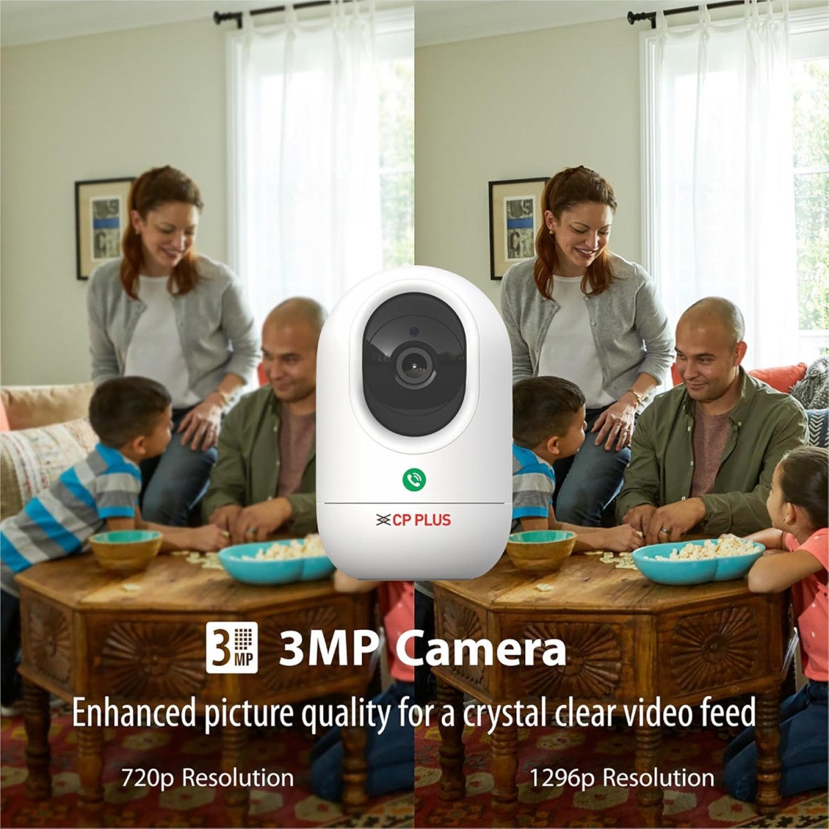 CP PLUS 3 MP Full HD Wi-Fi PT Security Video Camera | 360°View with Motion Detection | Night Vision | Two Way Talk | Supports Alexa & OK Google | 15 Mtr, White - CP-E34A