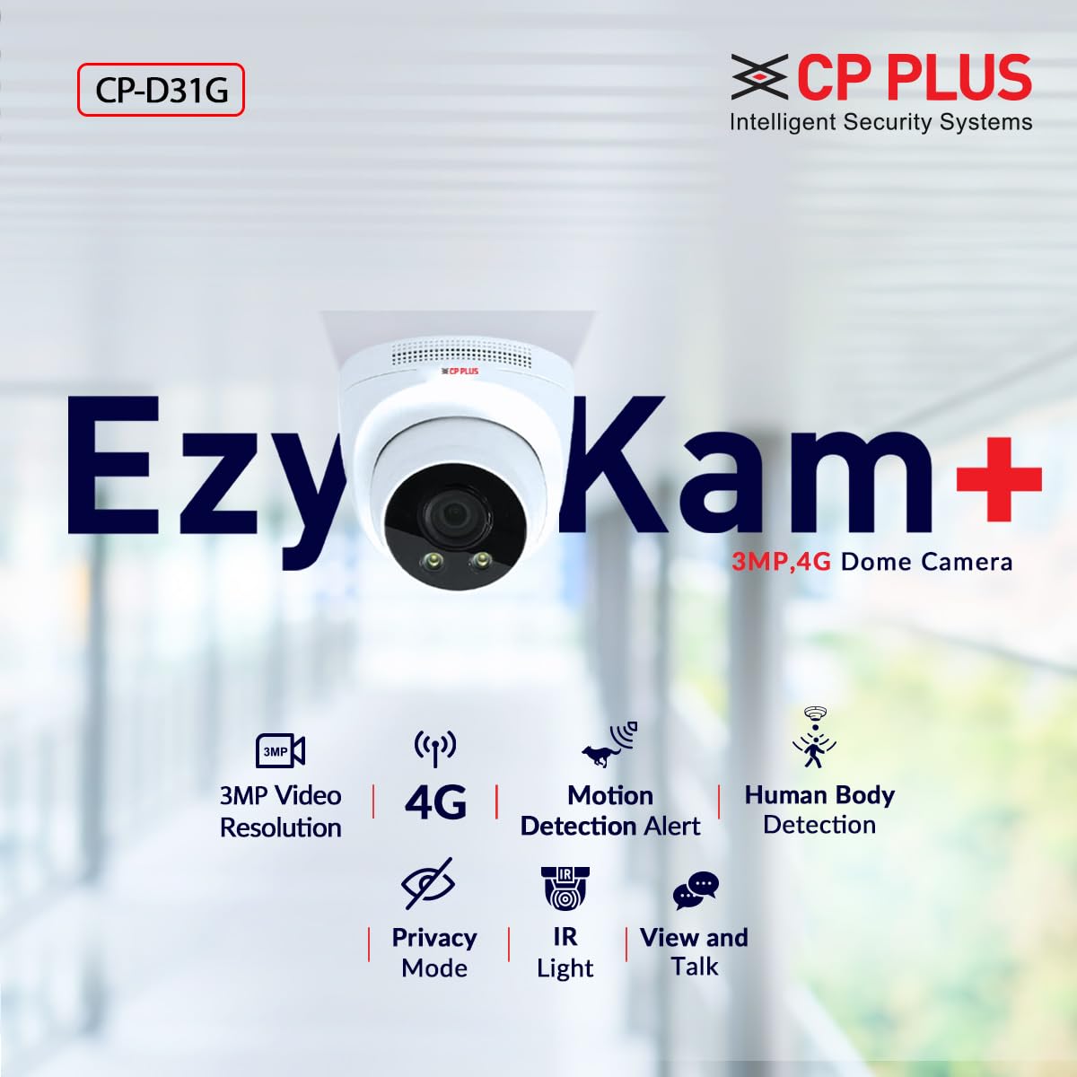 CP PLUS 3MP 4G Dome Camera with 1296P Resolution Video, 4G Sim Card Support, 2-Way Talk, Human Body Detection, Advanced Night Vision & Privacy Mode - CP-D31G