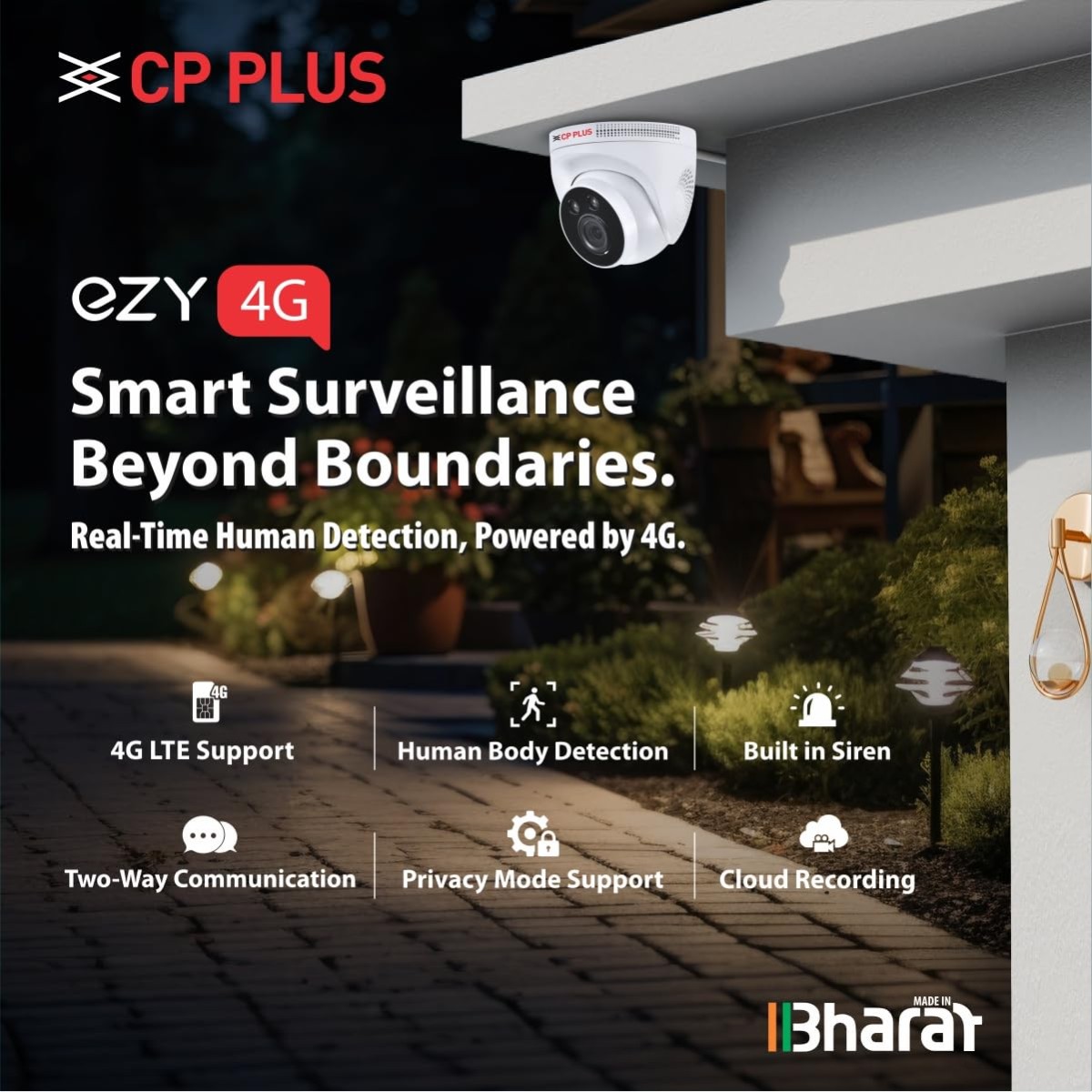 CP PLUS 3MP 4G Full HD Smart CCTV Camera for Home Outdoor | CTC Cyber Secure Tech | Alexa & OK Google | EZ-M32T