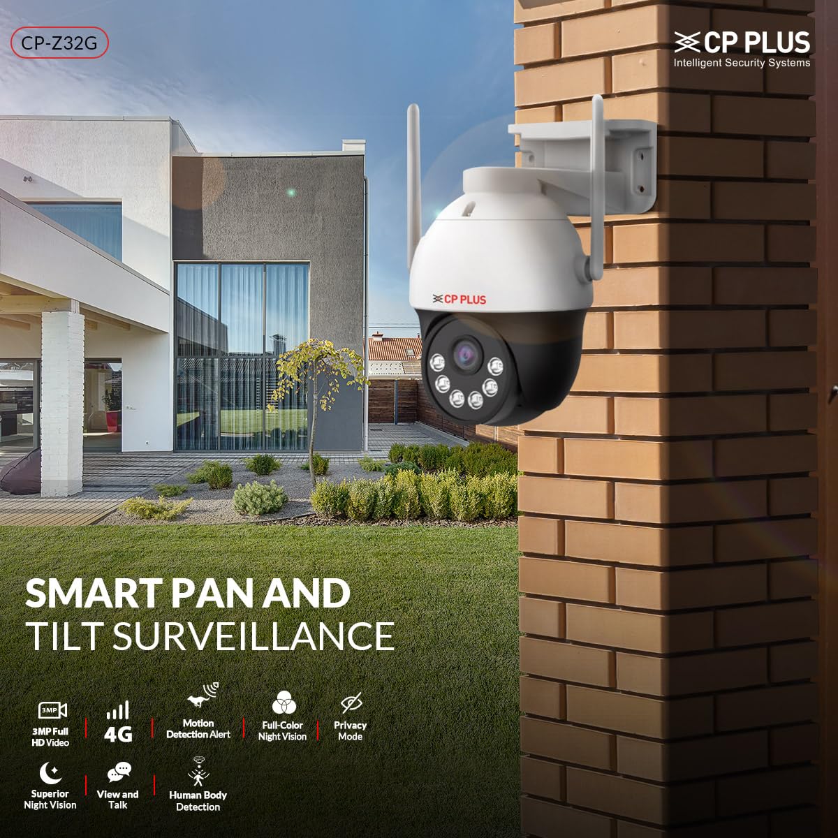 CP PLUS 3MP 4G PT Camera with 1296P Resolution Video, 4G Sim Card Support, 2-Way Talk, Human Body Detection, Full-Color Night Vision & Privacy Mode - CP-Z32G CP PLUS 3MP 4G PT Camera with 1296P Resolution Video, 4G Sim Card Support, 2-Way Talk, Human Body Detection, Full-Color Night Vision & Privacy Mode - CP-Z32G