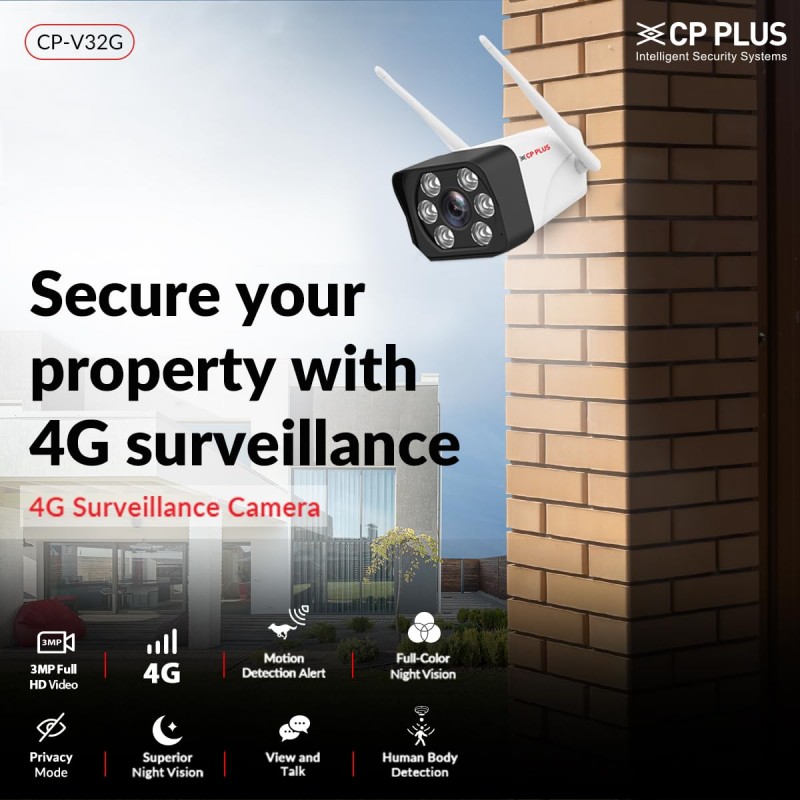 CP PLUS 3MP 4G Sim Card Supported Outdoor Smart Bullet Camera | Support RJ45 Port and 4G Sim | Two Way Talk |Full Colour Night Vision| SD Card (Up to 256 GB) IP Ratings – IP66 CP-V32G CP PLUS 3MP 4G Sim Card Supported Outdoor Smart Bullet Camera | Support RJ45 Port and 4G Sim | Two Way Talk |Full Colour Night Vision| SD Card (Up to 256 GB) IP Ratings – IP66 CP-V32G