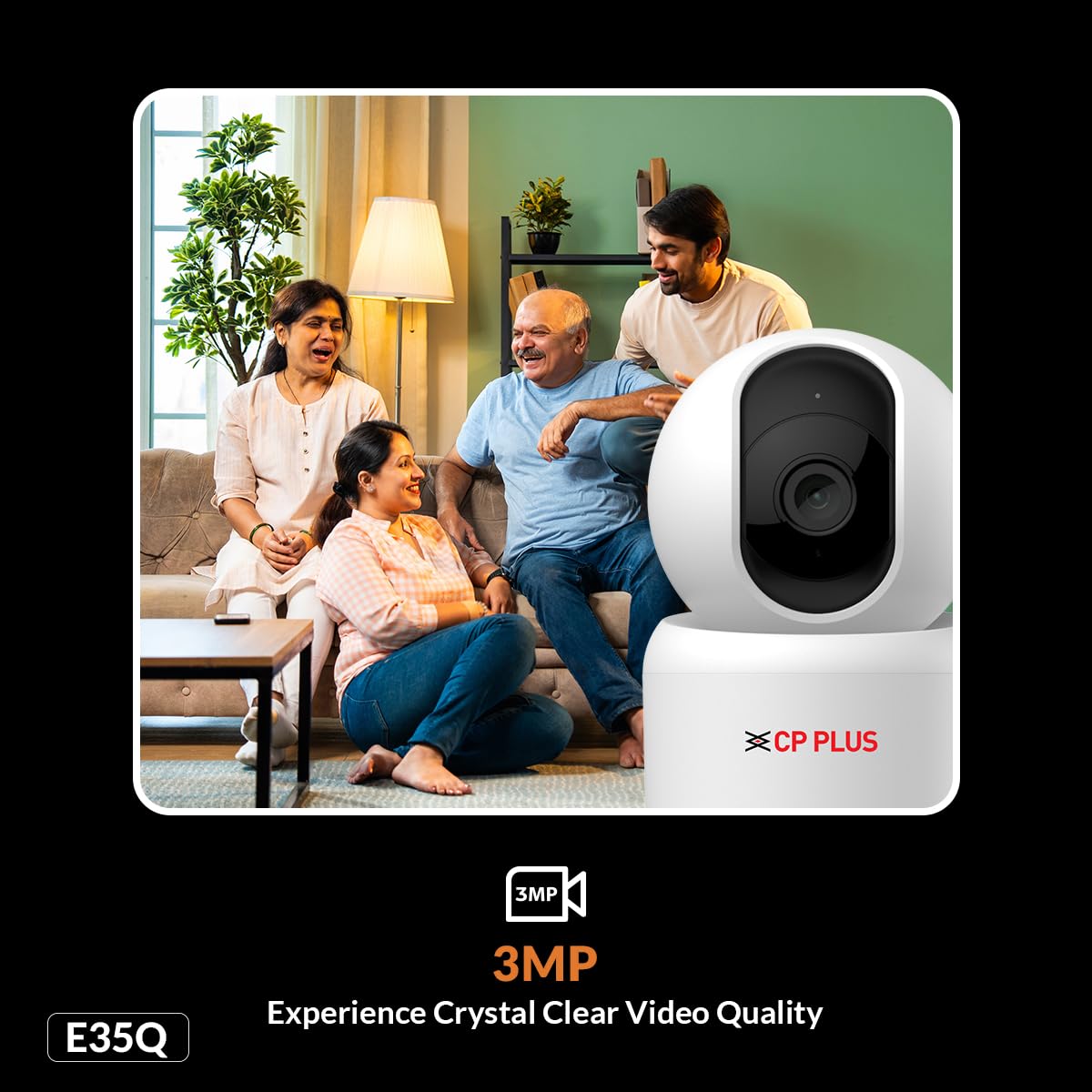 CP PLUS 3MP Smart Wi-Fi CCTV Camera | 360° Pan & Tilt | CTC Cyber Secure Tech | View & Talk | Smart Detection Suite | Night Vision | Cloud Storage | Supports OK Google | CP-E35Q