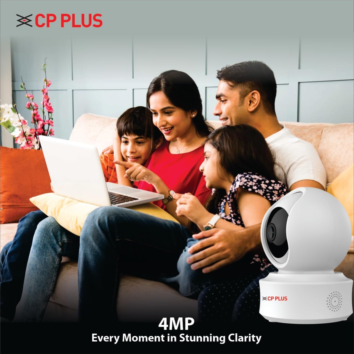 CP PLUS 4MP Quad HD Smart Wi-Fi CCTV Camera for Home | 360° Pan & Tilt | CTC Cyber Secure Tech | Supports LAN | View & Talk | Smart Detection Suite | Night Vision | Cloud Storage | OK Google | CP-E41Q