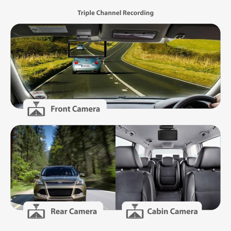 CP PLUS CP-F83C 4K Front, Rear & Cabin Dashcam with GPS | 8MP 2K Reoslution| in-Built GPS & G-Sensor | 4" Inch Touch Screen Display | Supports Night Vision | Supports SD Card Upto 1TB Max