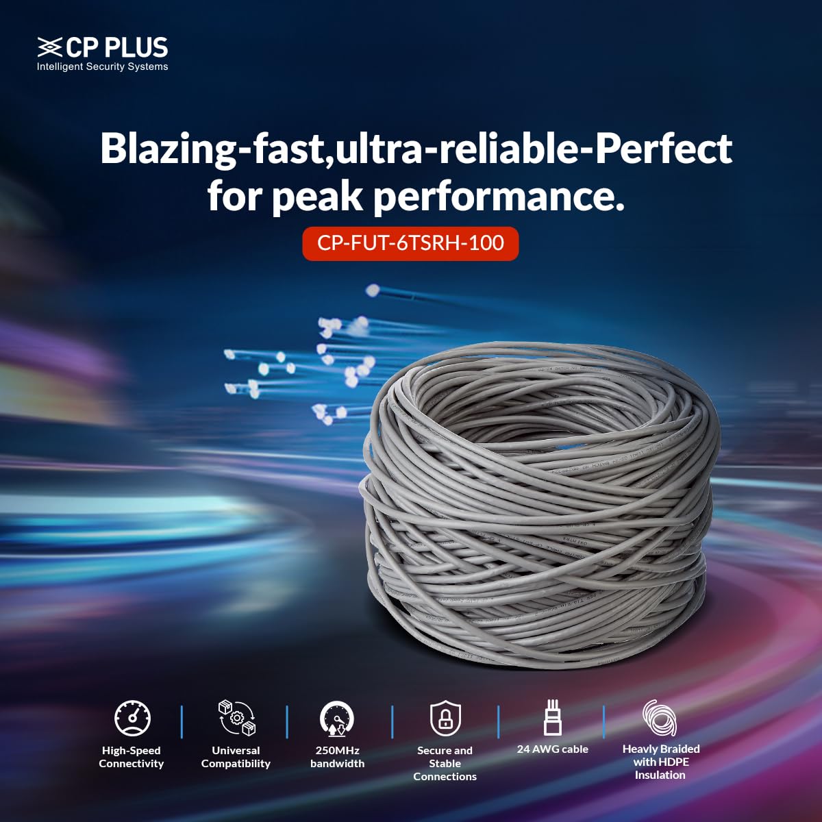 CP PLUS CP-FUT-6TSRH-100 Cat 6 Ethernet 100 meter Cable with high speed connectivity | Universal compatibility | Secure and Stable Connection | 24 AWG 4 Pair UTP Cable