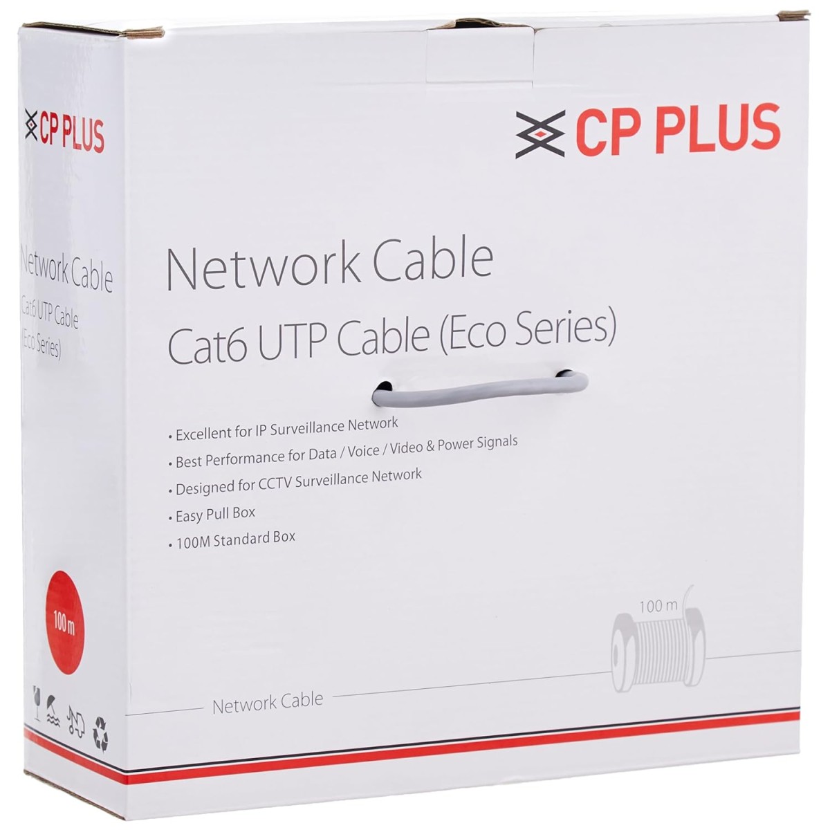 CP PLUS CP-FUT-6TSRH-100 Cat 6 Ethernet 100 meter Cable with high speed connectivity | Universal compatibility | Secure and Stable Connection | 24 AWG 4 Pair UTP Cable
