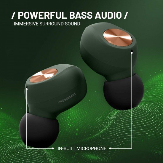 CROSSBEATS Pebble True Wireless in-Ear Earbuds Earphones Headphones Bluetooth 24Hrs Playtime Auto Pairing Stereo Calls Deep Bass